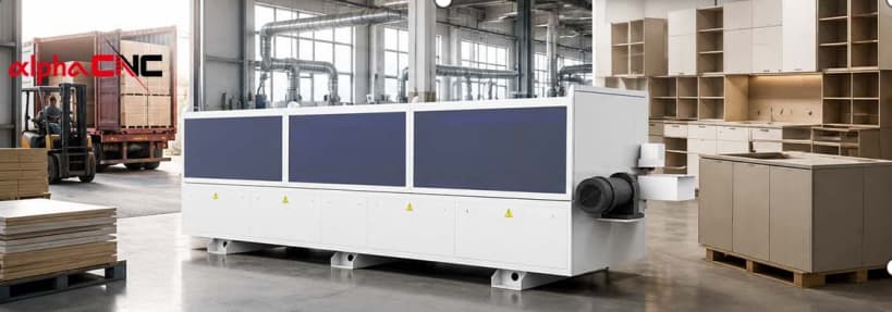 A coladeira de bordas automática garante a consistência do processamento.