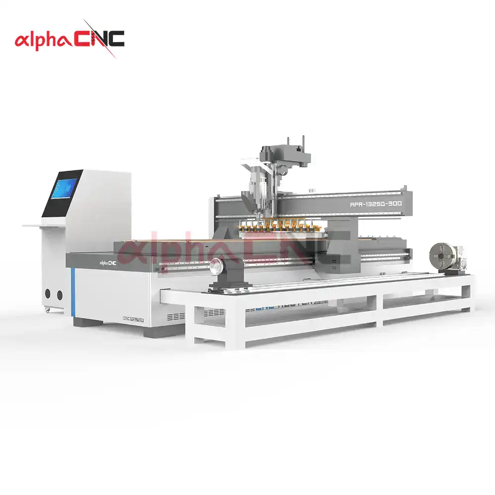 12‑tool linear automatic tool changer on APR-1325D-300 CNC router – fast ATC system
