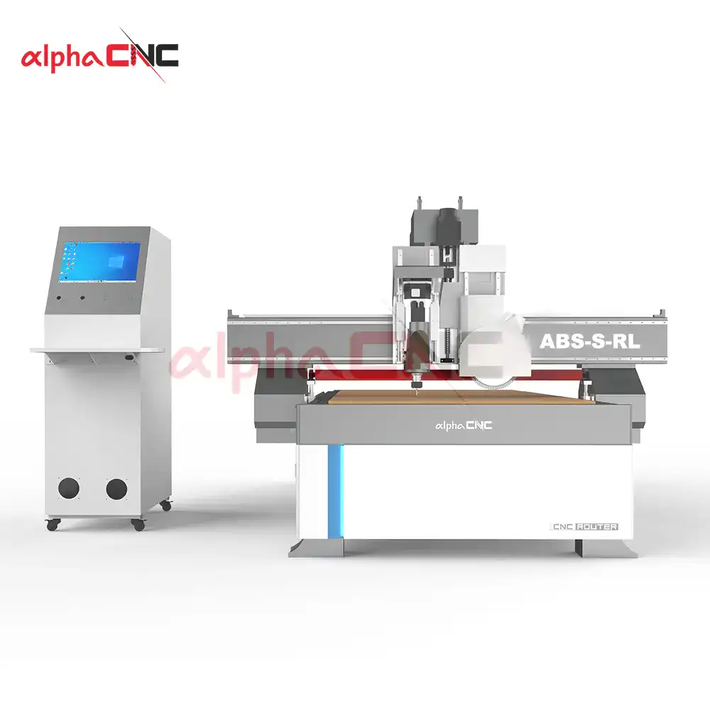 ABS-S-RL 1325 CNC router with spindle saw blade and press roller
