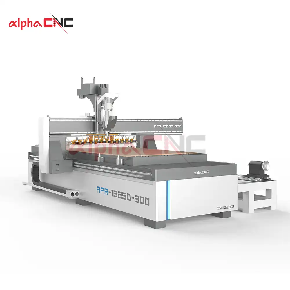 APR-1325D-300 1325 CNC router with side-mounted rotary axis and linear ATC – 4-axis wood router