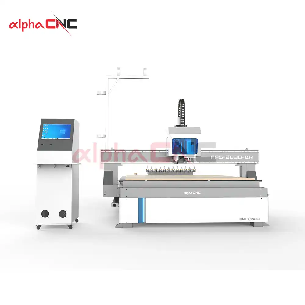 Front view of the APS-2030 ATC CNC woodworking machine, showing the robust structure and clean design for furniture manufacturing