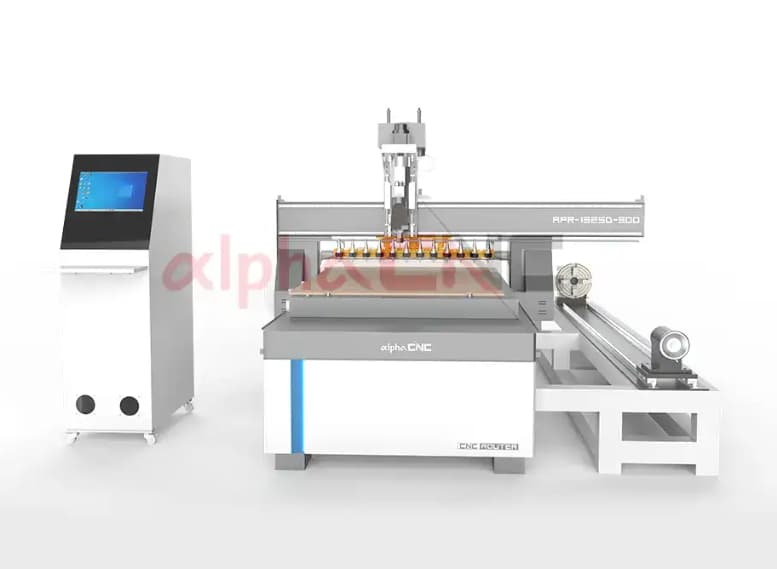 Alpha 1325 CNC router with rotary axis for woodworking