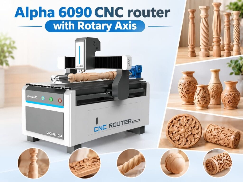 Alpha 6090 CNC router with Rotary Axis for cylindrical CNC projects