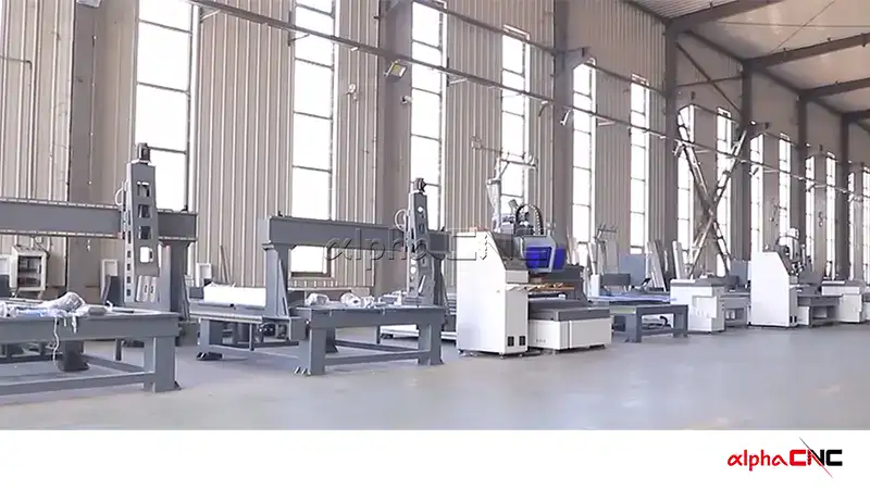 Alpha CNC factory workshop mass production of industrial cnc router and laser cutting machines