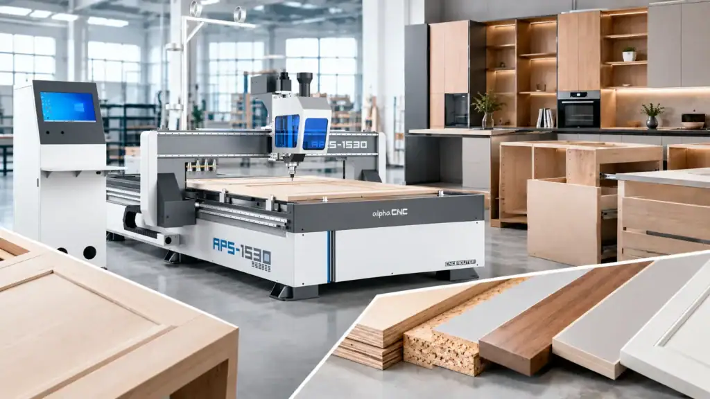 Alpha CNC router cutting wood panels