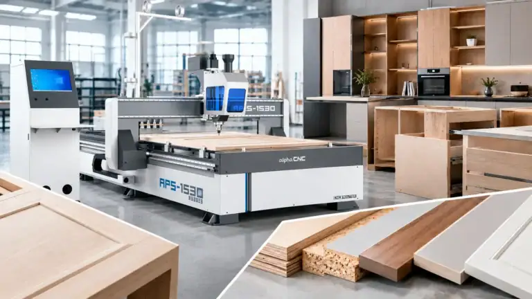 Alpha CNC router cutting wood panels