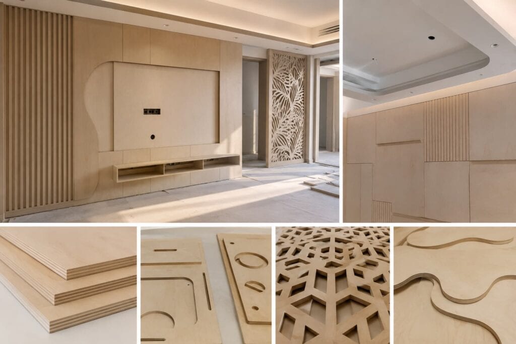 Plywood cutting can be used for interior wall decoration.
