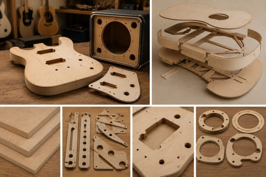 Plywood cutting can be used for musical instruments such as guitars and audio equipment.