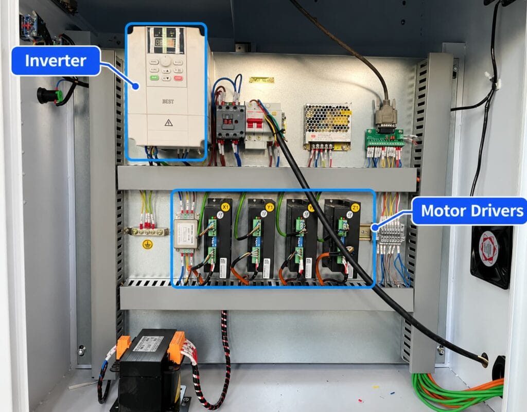CNC Electrical system includes Inverter，Motor Drivers and Relays