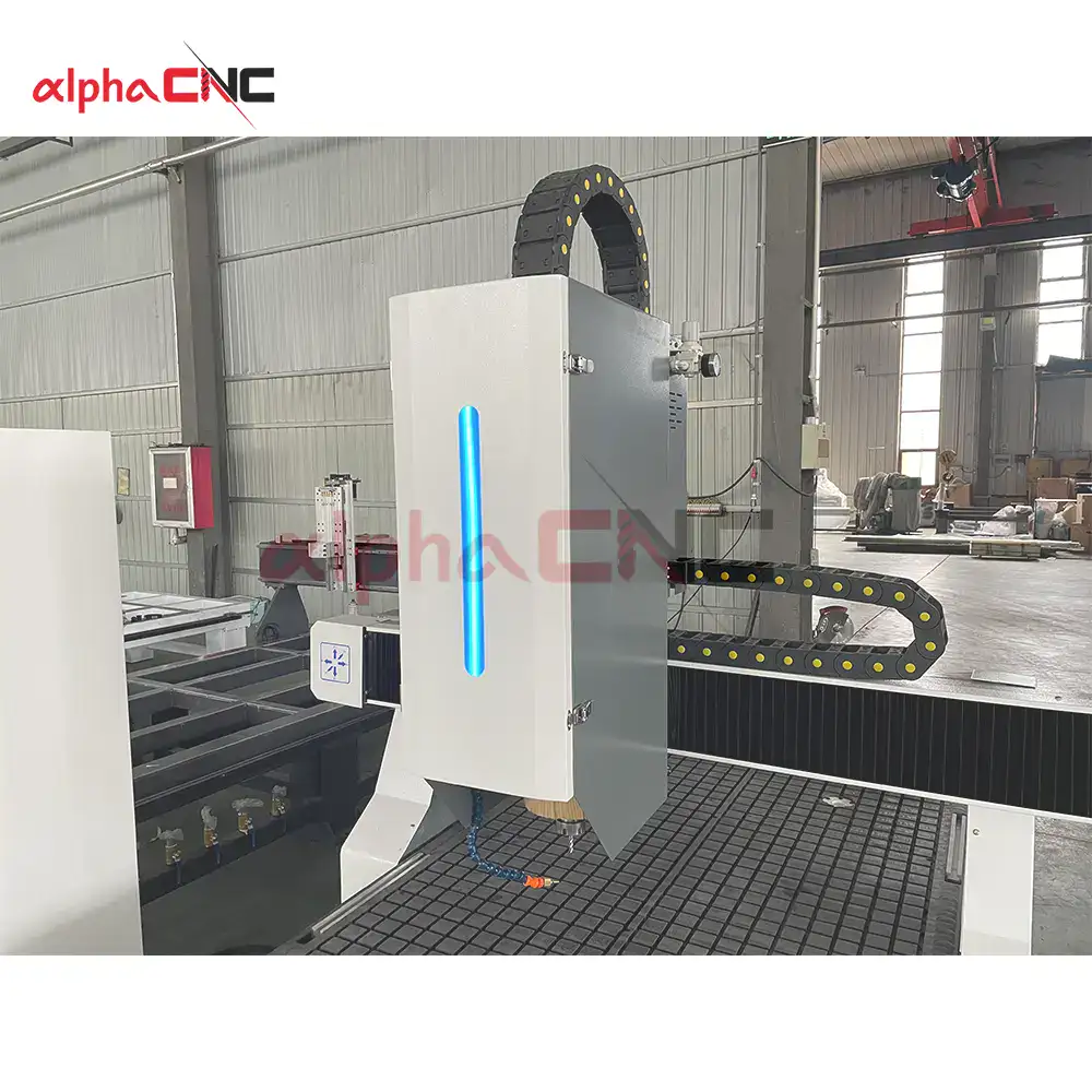 CNC Router spindle head close-up in factory