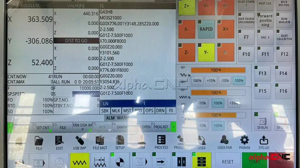 CNC controller screen for cnc router with automatic tool changer
