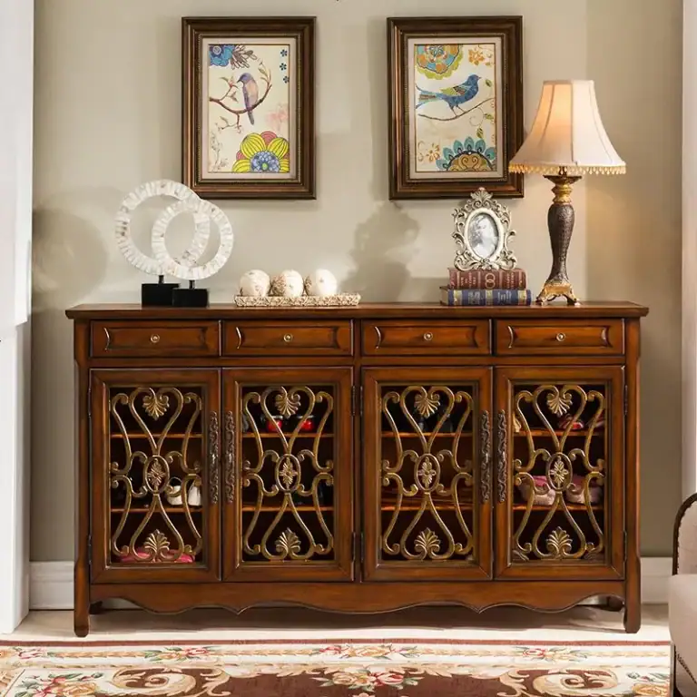CNC cut vintage hollow carved wooden cabinet furniture door