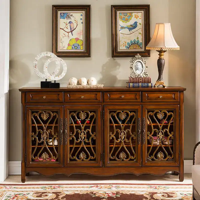 CNC cut vintage hollow carved wooden cabinet furniture door