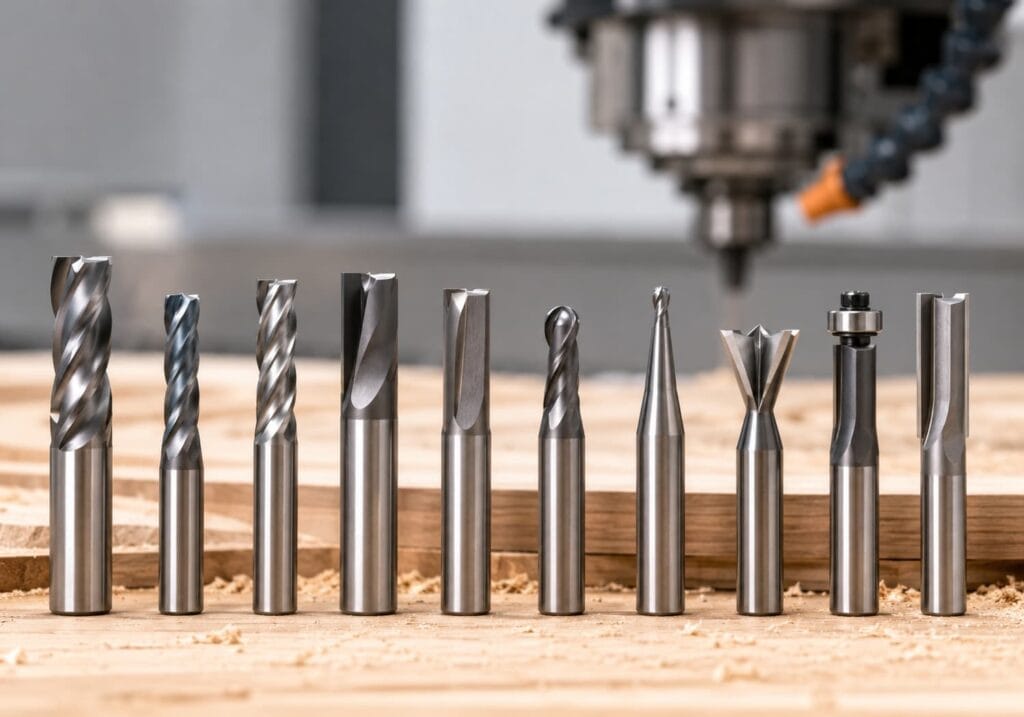 CNC router bits such as upcut bit, downcup bit and compression bit.