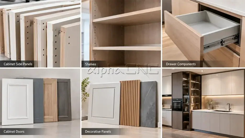 Cabinet doors, shelves and drawer parts made by Alpha CNC router