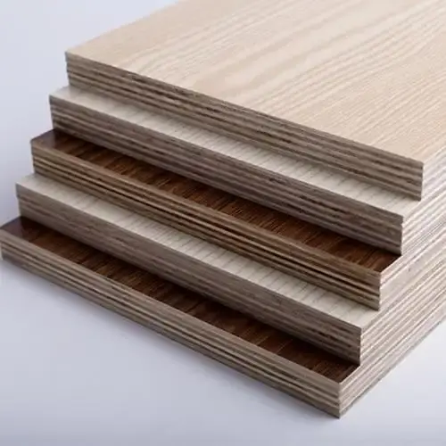 Close-up chip-free laminate edge from panel saw