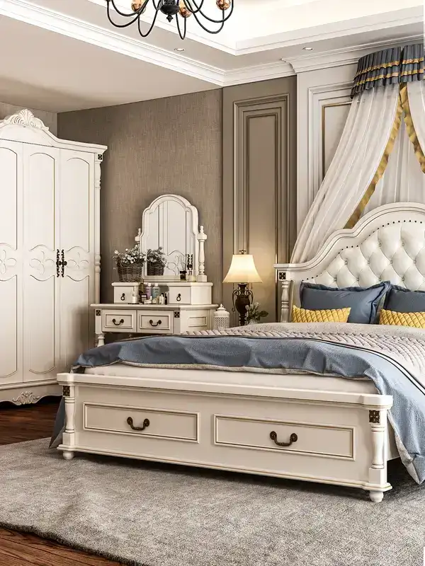 Complete bedroom solid wood furniture set manufactured by CNC nesting machine