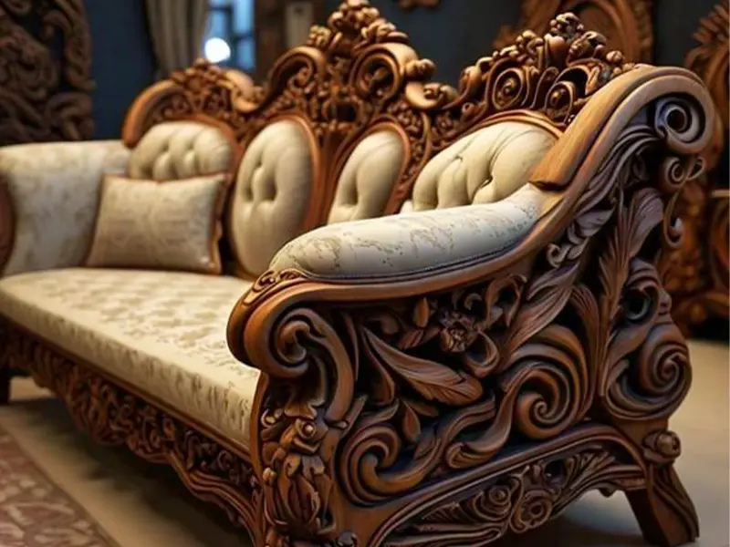 Precision CNC carved custom wooden table and chair set, showcasing efficient furniture manufacturing and complex design capabilities