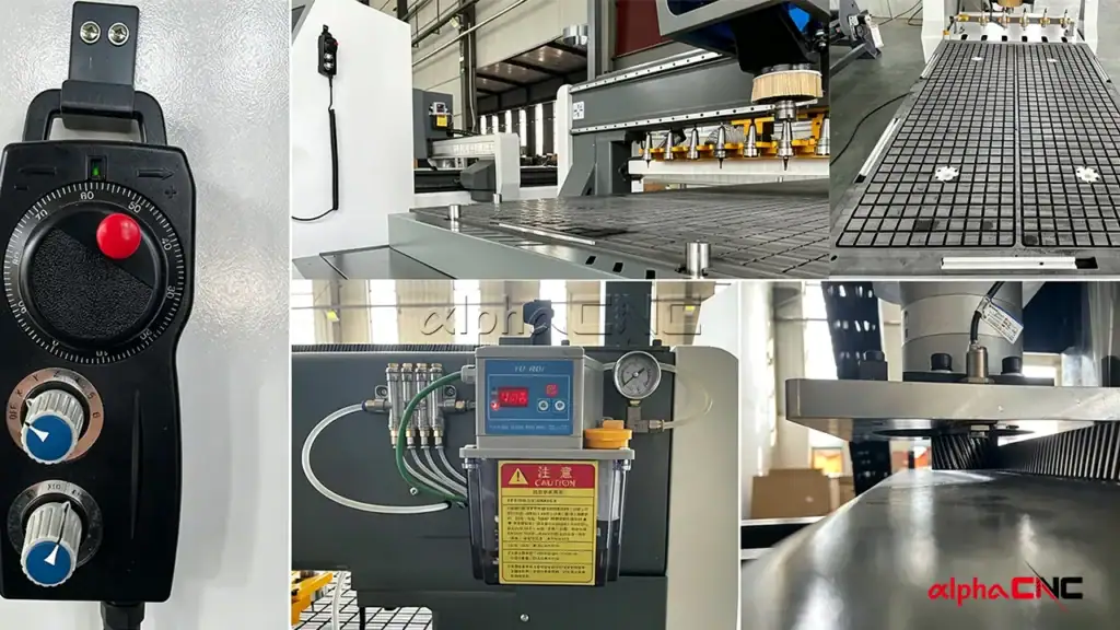 Detailed components of an automatic tool-changing CNC router