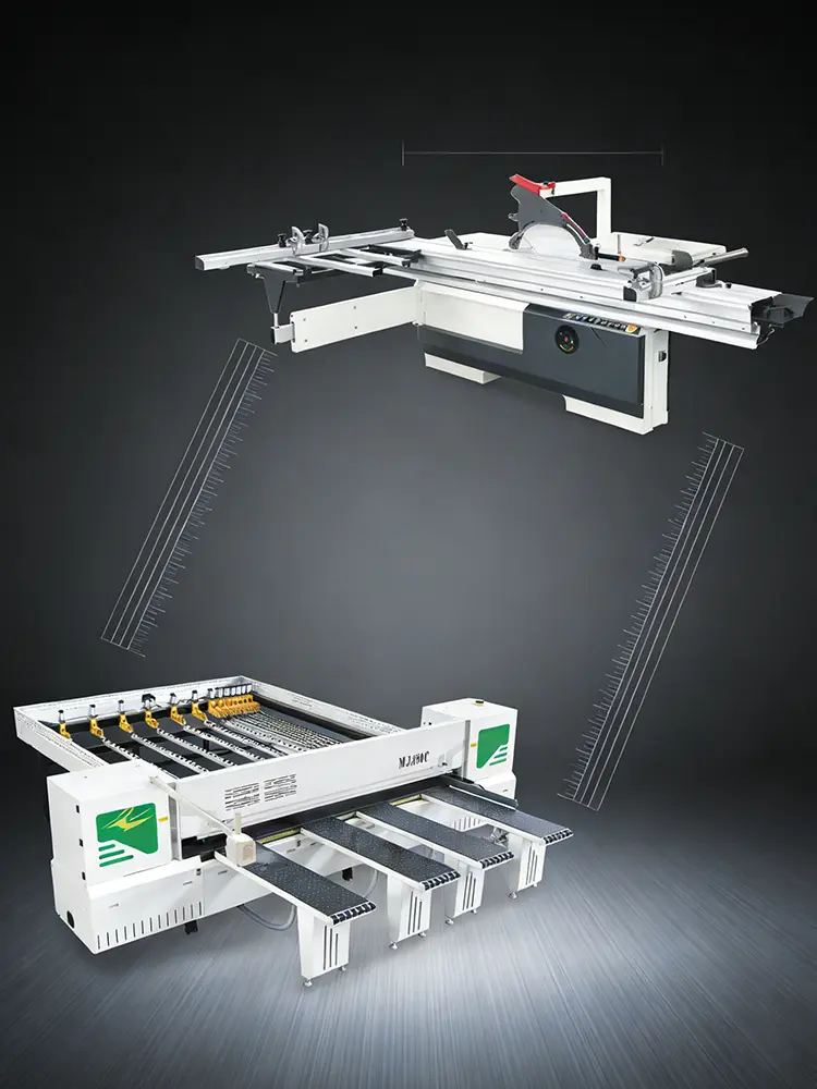 Display of sliding table saw and cutting board saw
