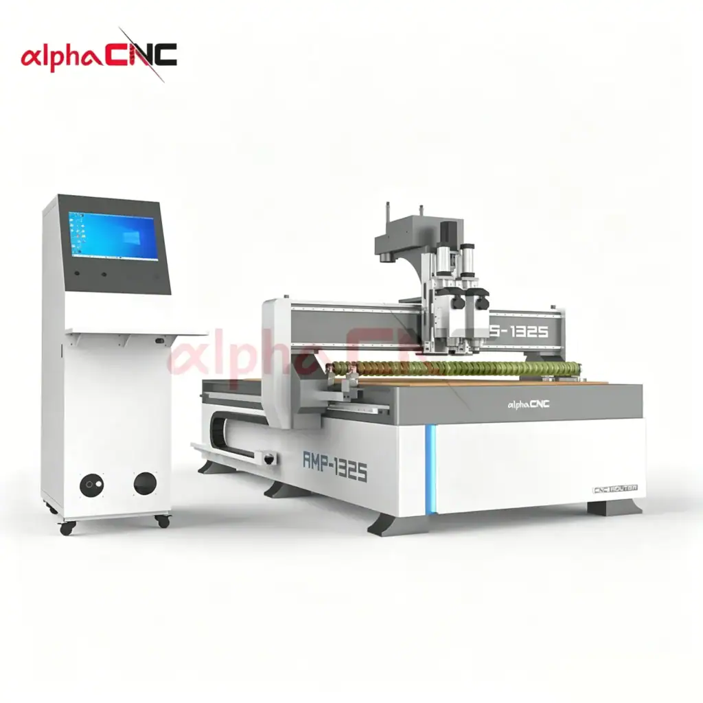 Double-process CNC router with pressure roller for ACP grooving and cutting