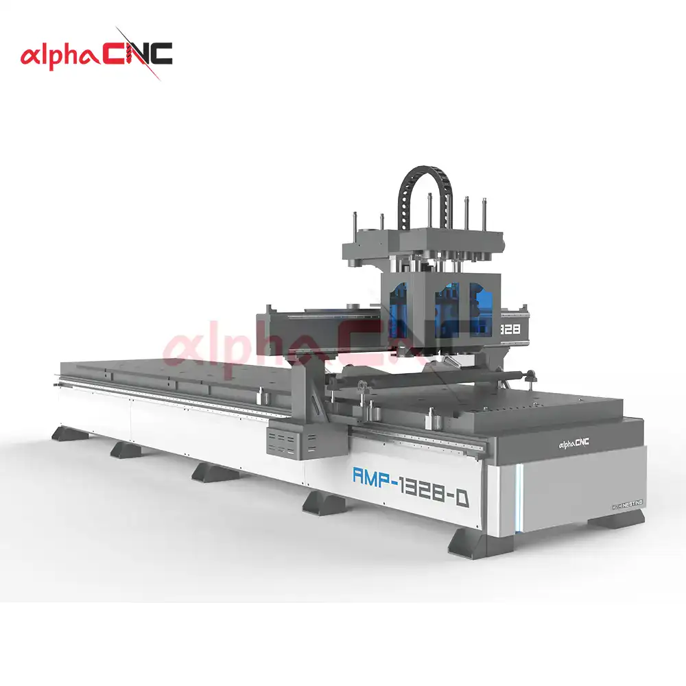 Double table design with alternating worktables for continuous production CNC machining center