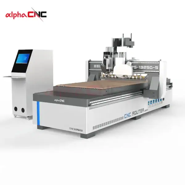 Dual heavy-duty saws cutting MDF on APS-1325D-S CNC woodworking machine