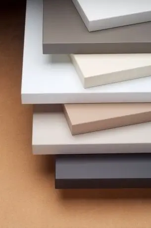 Comparison chart of different edge banding samples - wood, PVC, and metallic colors