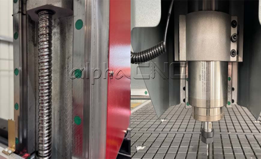 For a beginner CNC router, check the drive system and spindle performance.