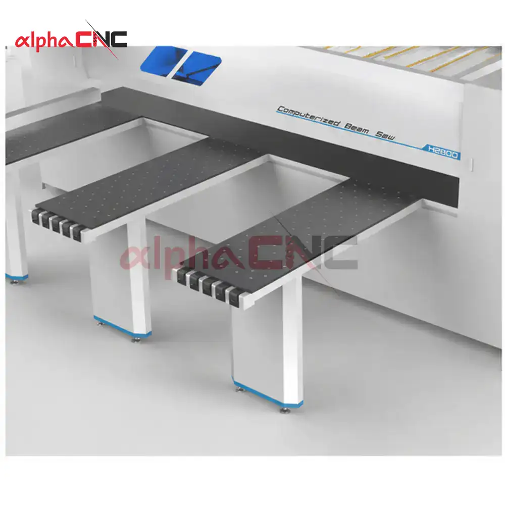 Industrial panel saw cutting table and beam structure for wood board processing