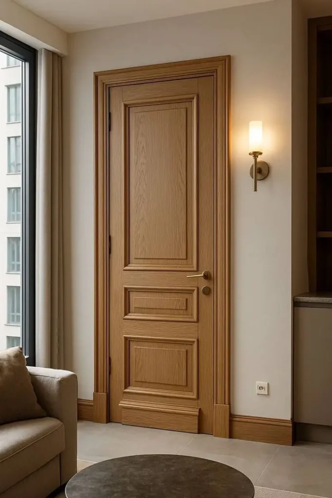Sleek modern interior wood door in a neutral tone