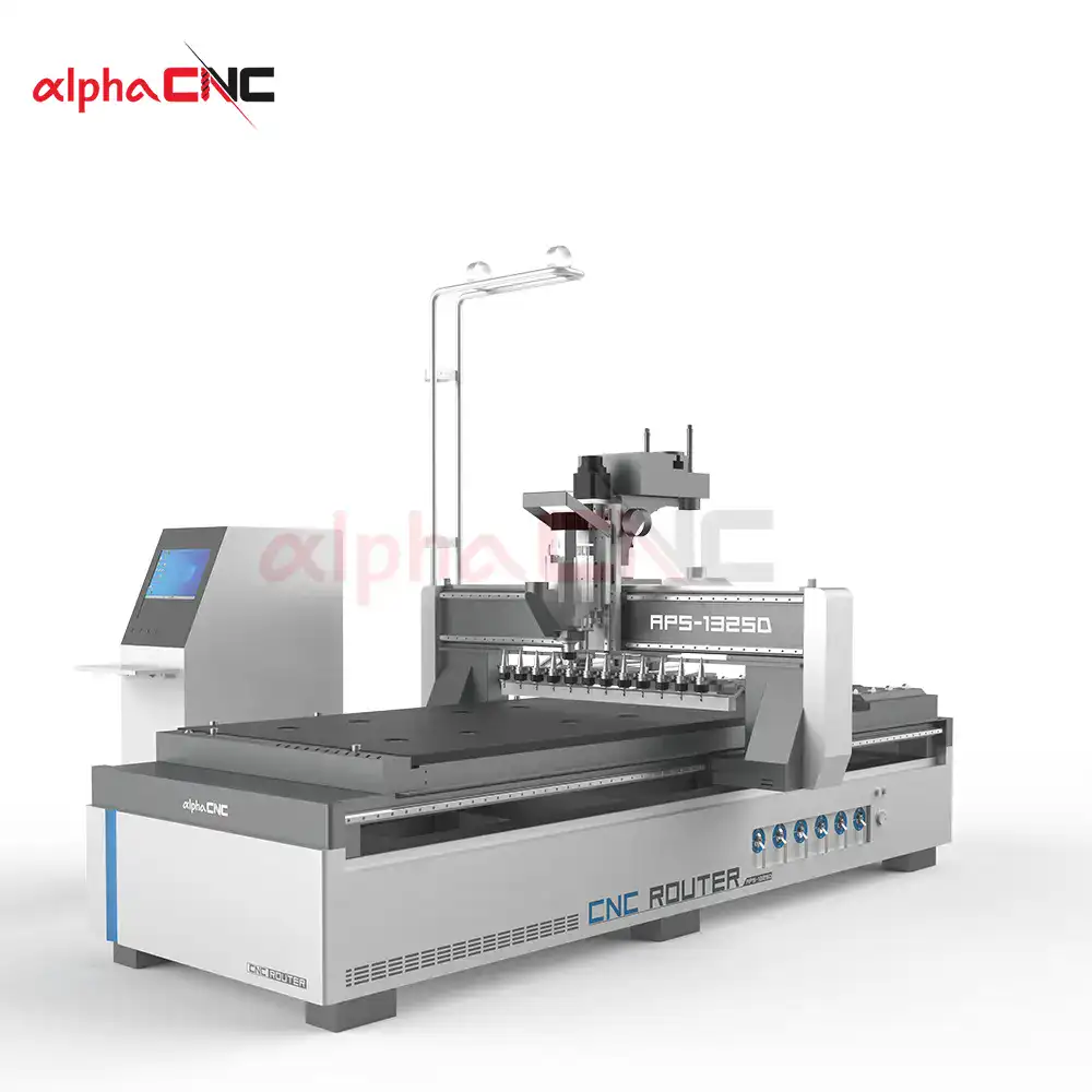 Industrial CNC router side angle with steel frame