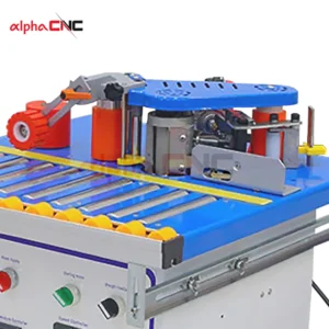 Close-up of edge bander glue application