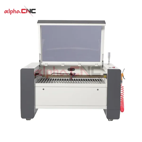 Industrial CO2 laser cutter and engraver for wood, acrylic, and leather.