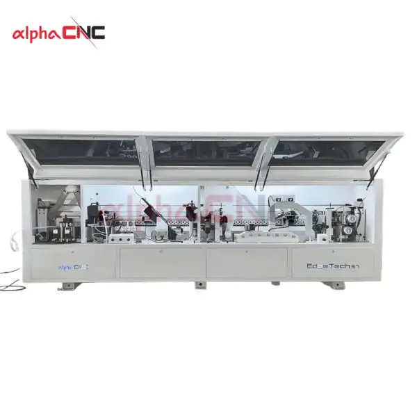 Front view of the S7 high-precision seven-function CNC edge banding machine, featuring automatic corner trimming for furniture manufacturing