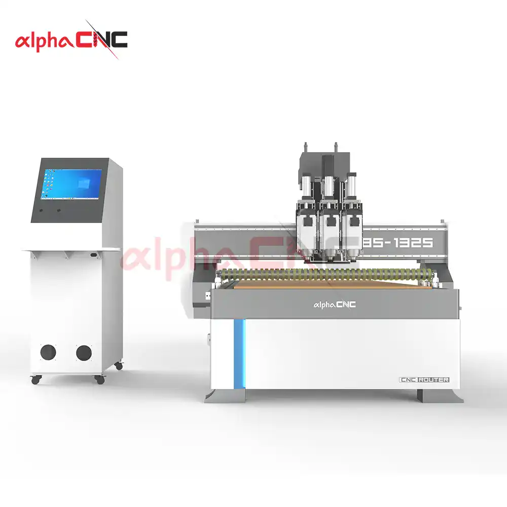 Side view of three-spindle CNC router