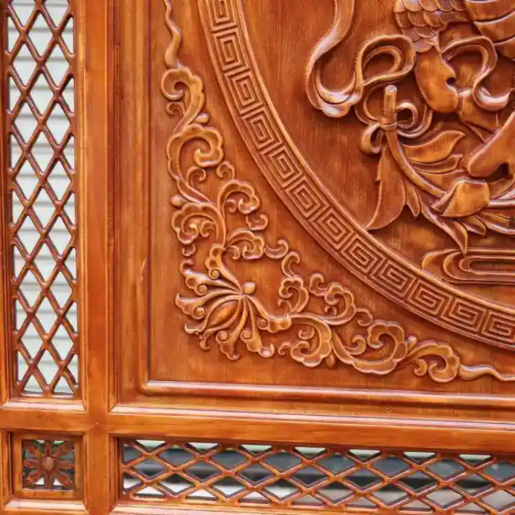 Solid wood relief carving detail cnc engraved by 6‑spindle wood cnc machine