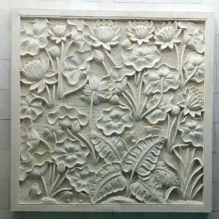 Stone CNC router sandstone lotus flower large wall relief carving