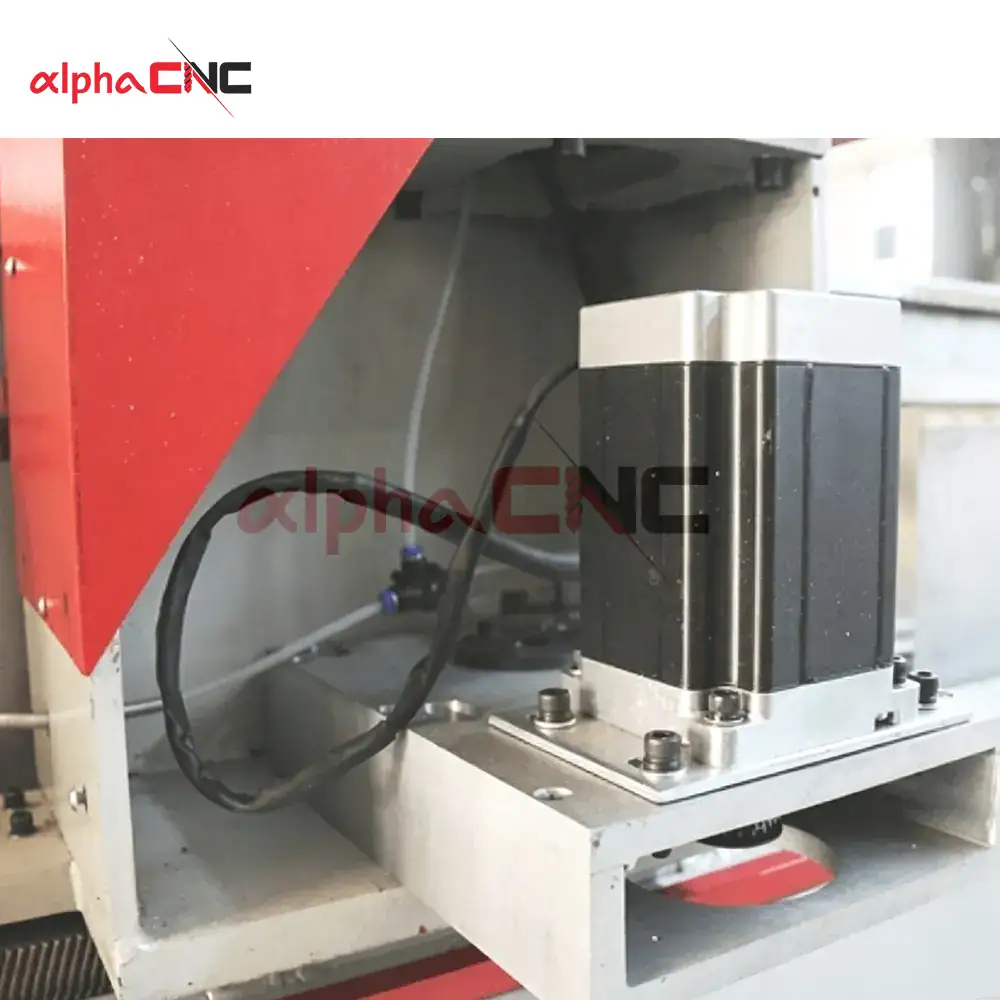 Stone CNC router stepper motor drive unit close‑up