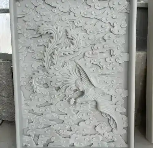 Stone CNC router white marble phoenix cloud chinese relief wall panel