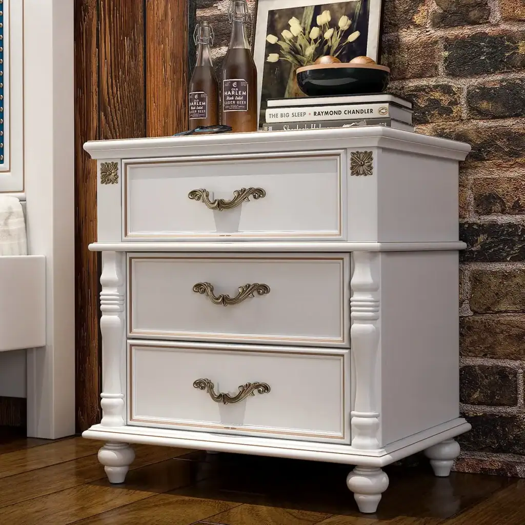White painted nightstand bedside table produced with CNC nesting machine