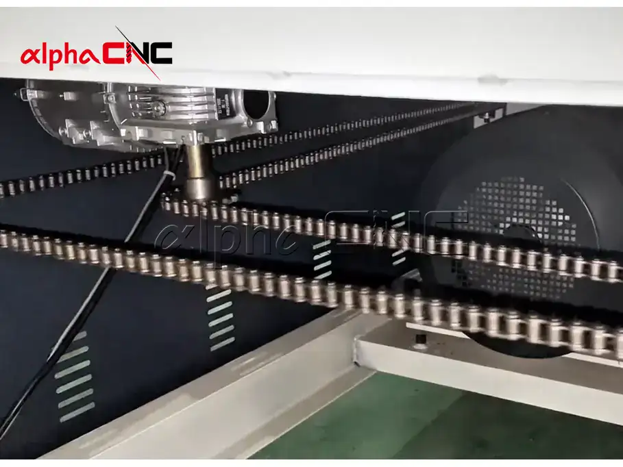 Wide Belt Sander internal chain drive system and drive motor