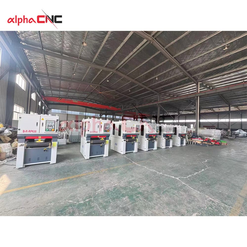 Wood wide belt sander machine assembly inside factory workshop