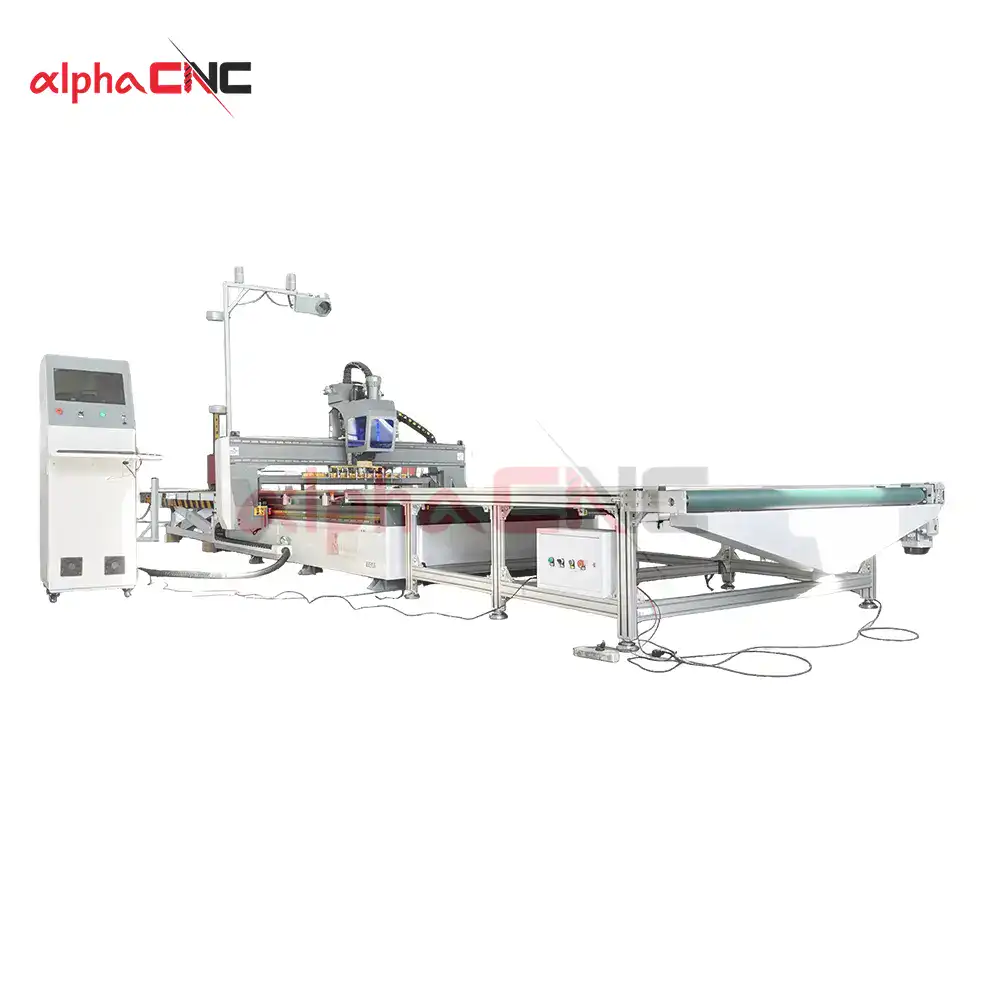 cnc machine conveyor table auto loading wood panel cutting