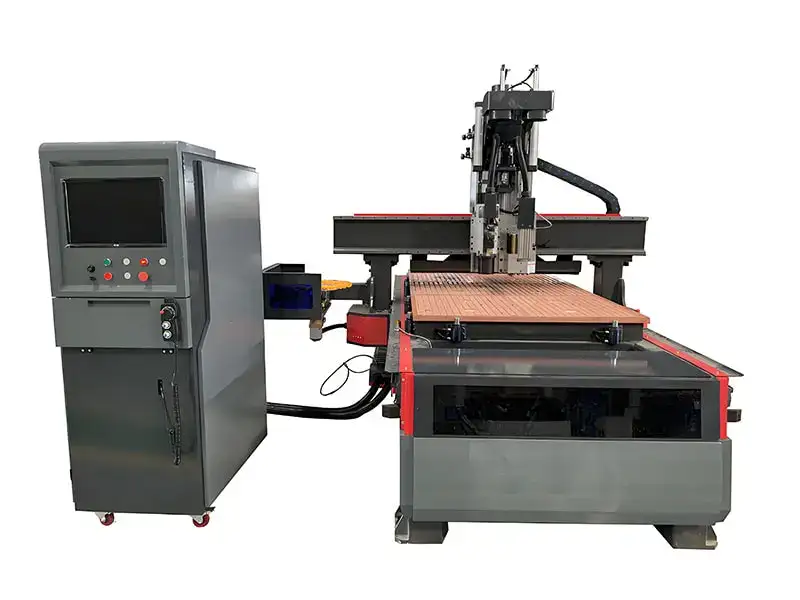 Photo of a CNC router machine expertly crafting cabinet doors and components from wood with high precision