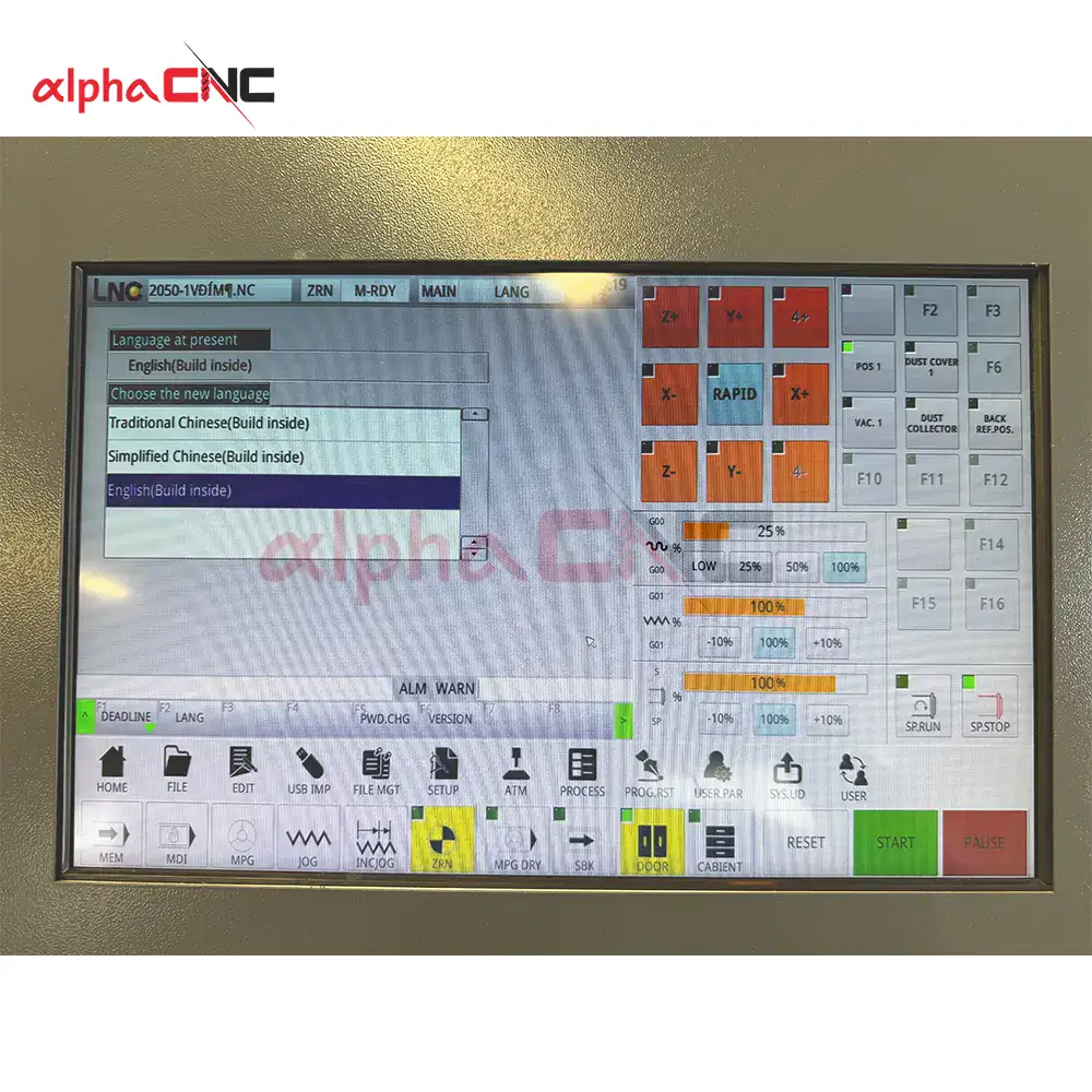 control system panel multi‑language interface for tilting bed cnc engraver machine