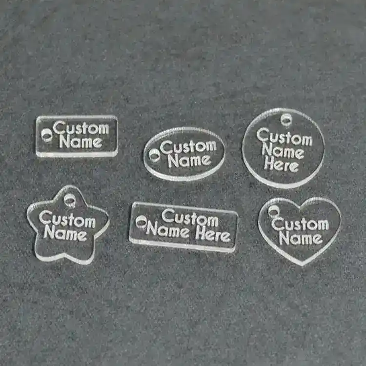 custom acrylic engraved name tag sample cut by vertical cnc router machine