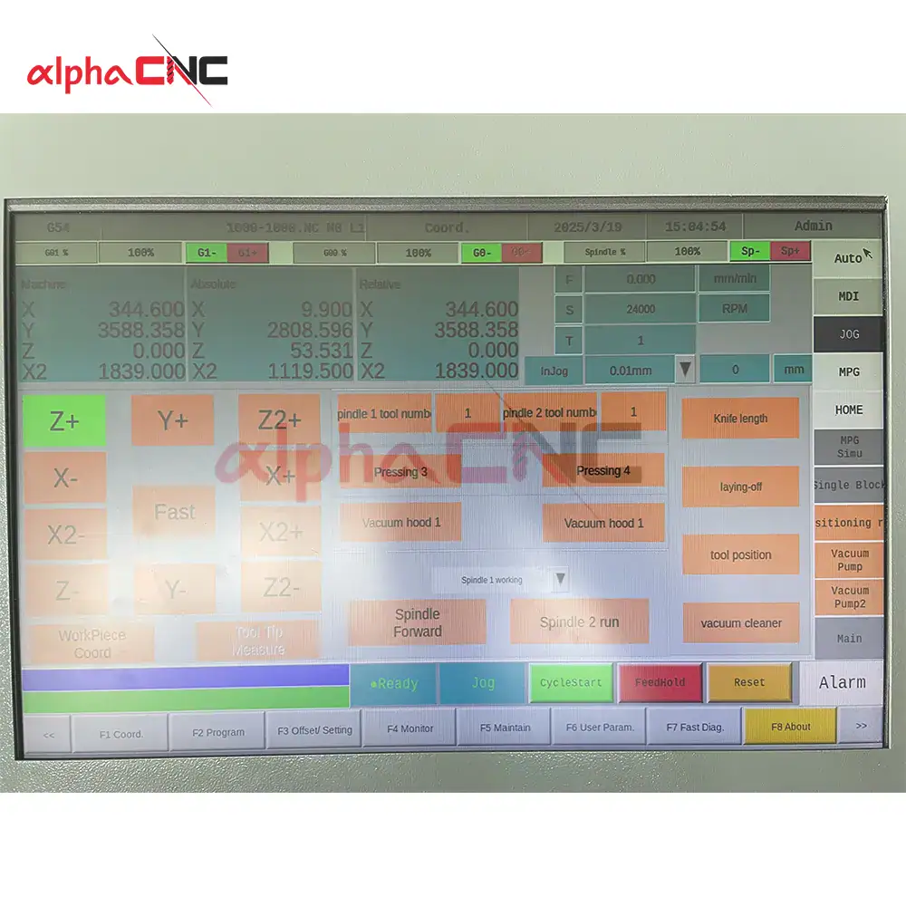 dual spindle cnc router control panel touch screen