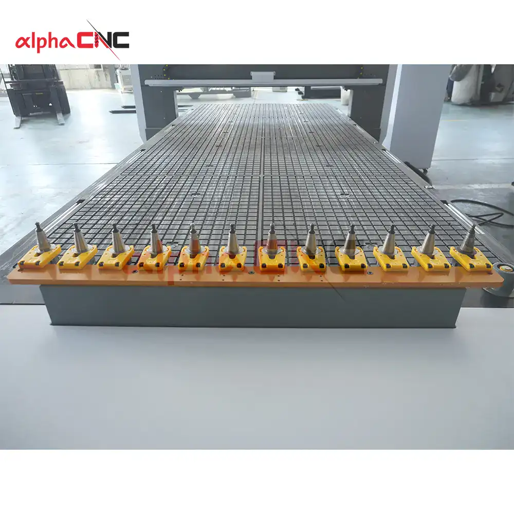 dual spindle cnc router tool magazine with multiple cutting bits
