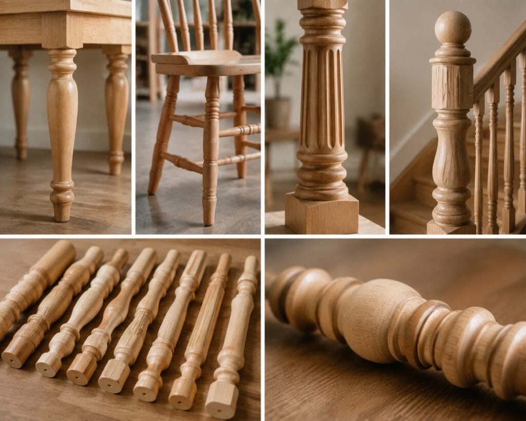 A rotary-axis CNC router can machine cylindrical objects, chair legs, and stair balusters.